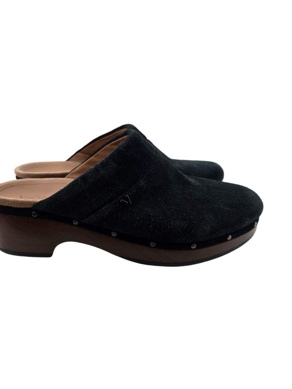 Vionic Kacie Black Suede Studded Clog Mules Womens 10 VW18254 Block Heel